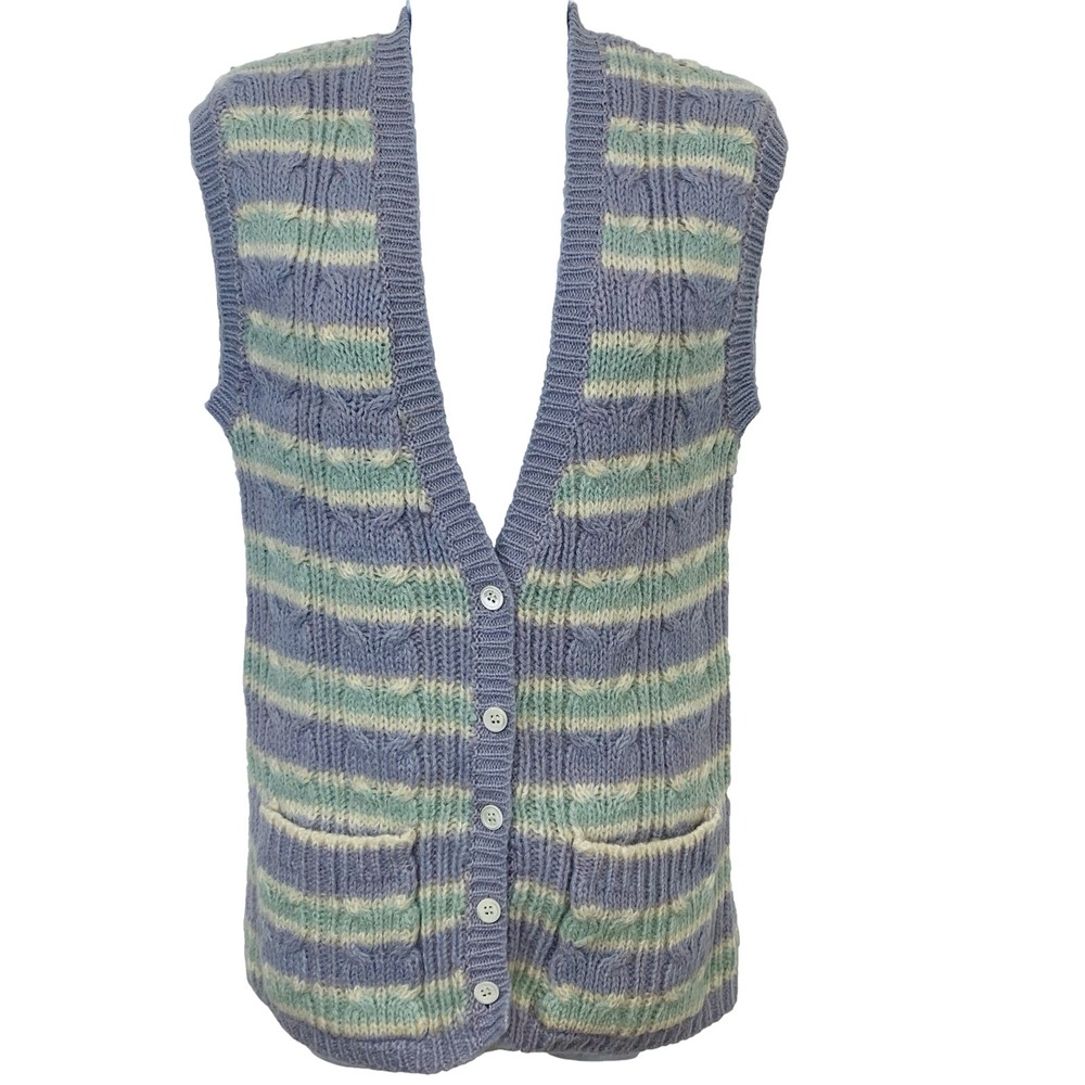 Vintage Sweater Vest‎ Woman Small Pastel Purple Wool Mohair Button Front Pockets